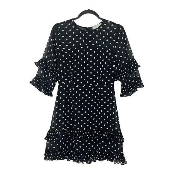 Hayden Size Small Black White Polka Dot Semi Sheer Ruffle Dress - Picture 1 of 5